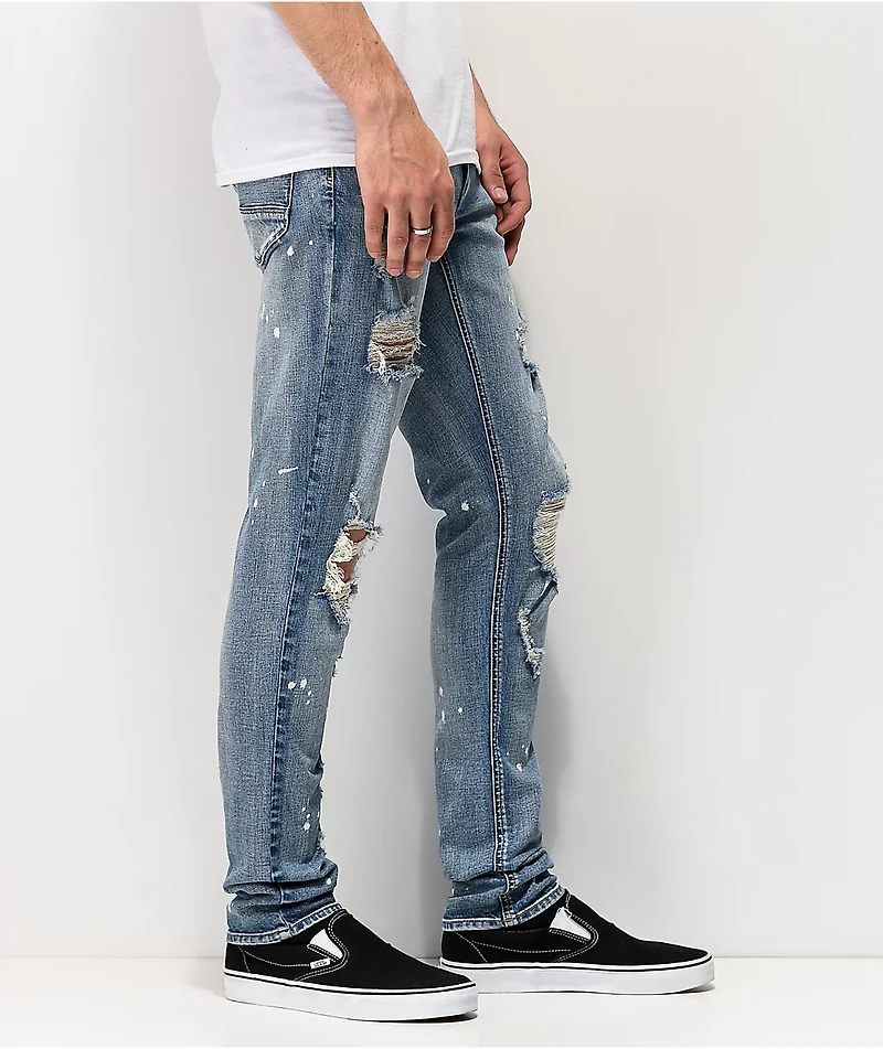 Empyre Recoil Harrison Blue Splatter Super Skinny Jeans