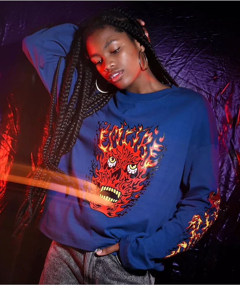 Empyre Reelah Flame Skull Blue Long Sleeve T-Shirt