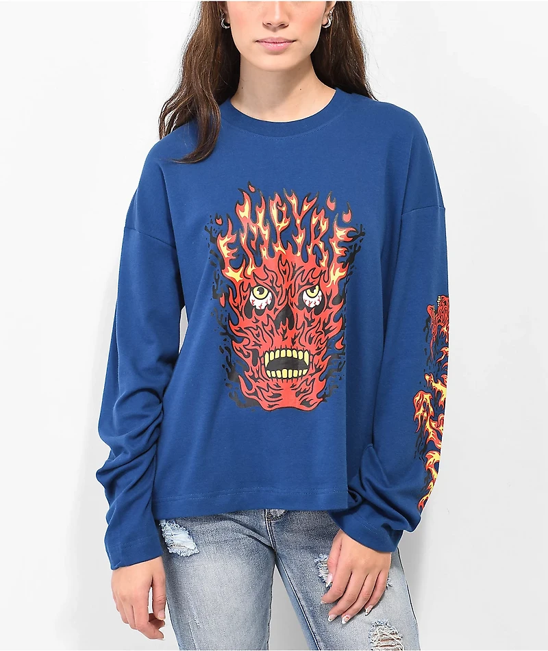 Empyre Reelah Flame Skull Blue Long Sleeve T-Shirt