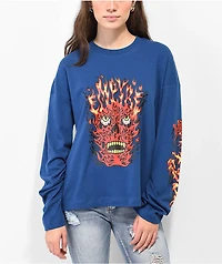 Empyre Reelah Flame Skull Blue Long Sleeve T-Shirt