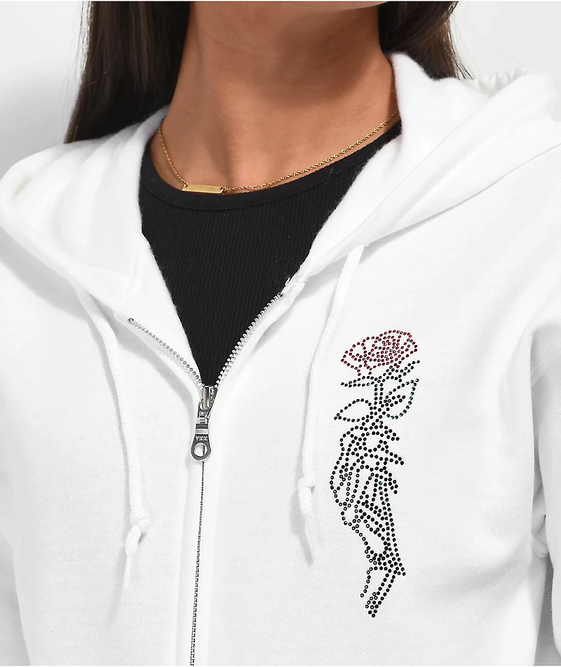 Empyre Rose Rhinestone White Zip Hoodie