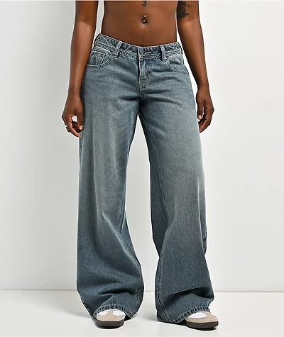 Empyre Rowan Ex-Boyfriend Blue Wash Low Rise Wide Leg Jeans
