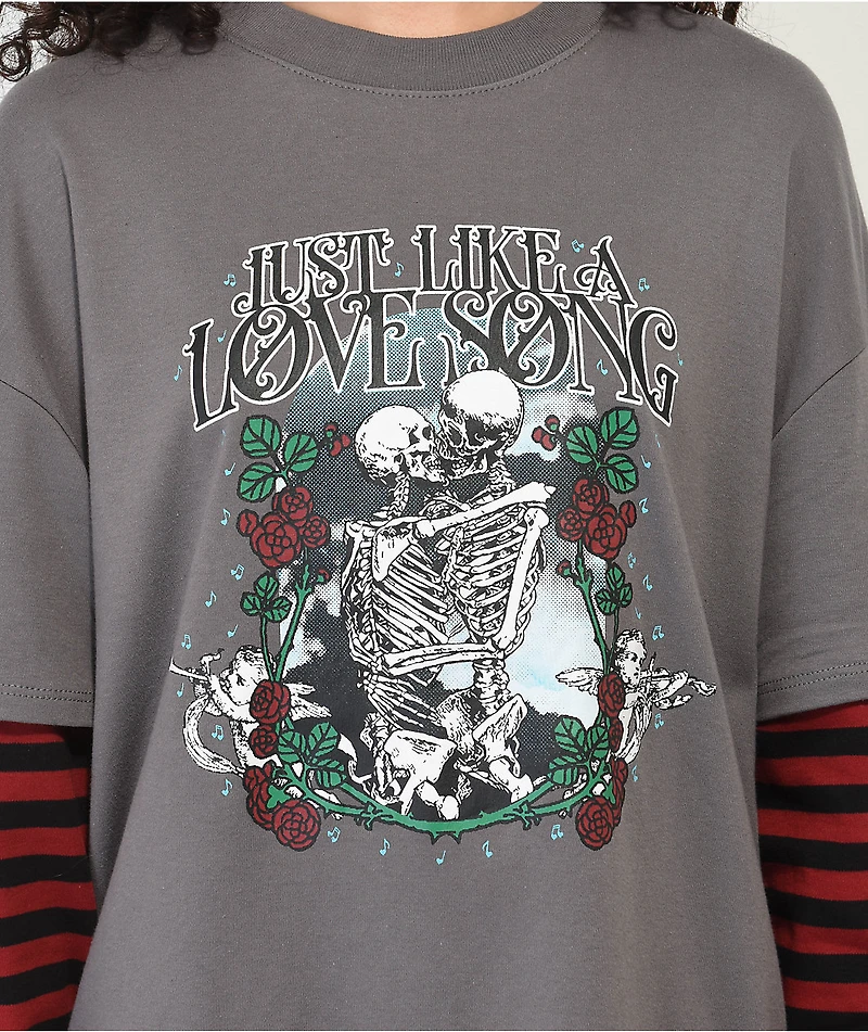 Empyre Roxie Love Song Grey & Red 2fer Long Sleeve T-Shirt