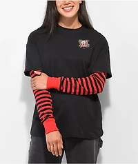 Empyre Roxie Skull & Rose Black Red Layered Long Sleeve T-Shirt