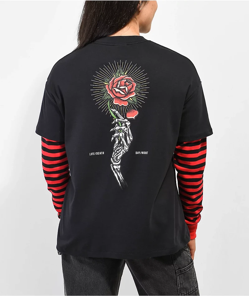 Empyre Roxie Skull & Rose Black Red Layered Long Sleeve T-Shirt