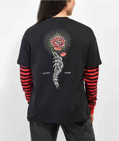 Empyre Roxie Skull & Rose Black Red Layered Long Sleeve T-Shirt