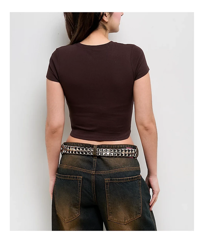 Empyre Sara Brown Ribbed Crop T-Shirt