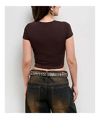 Empyre Sara Brown Ribbed Crop T-Shirt