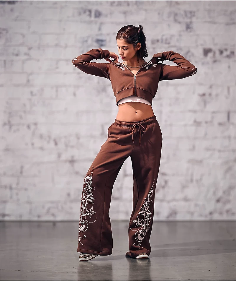 Empyre Scene Brown Crop Zip Hoodie