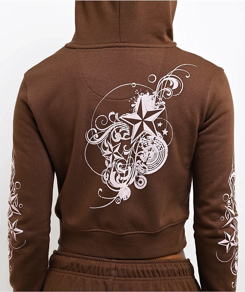 Empyre Scene Brown Crop Zip Hoodie