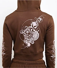 Empyre Scene Brown Crop Zip Hoodie