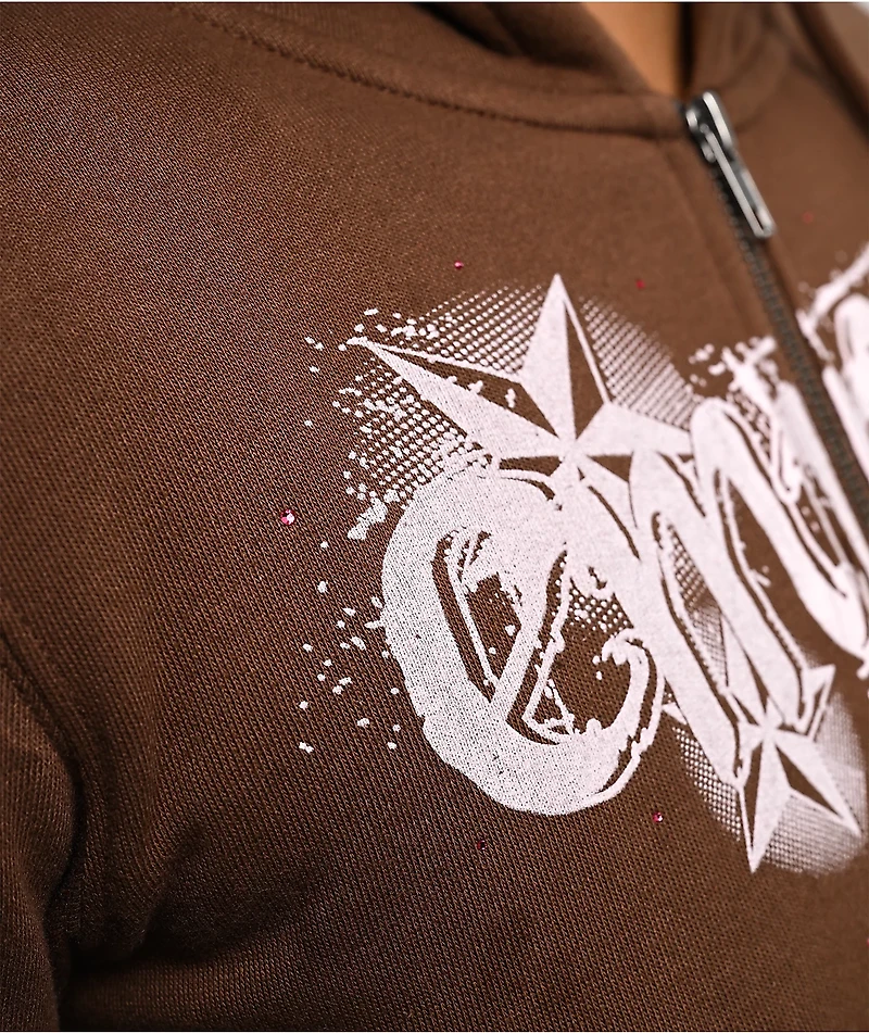 Empyre Scene Brown Crop Zip Hoodie