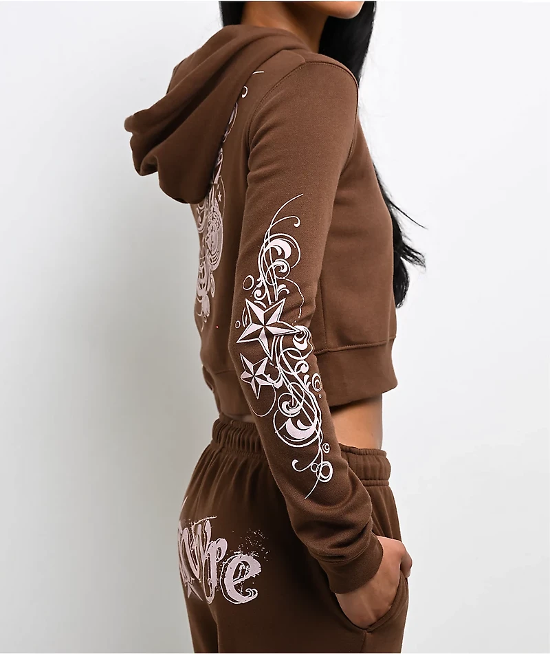 Empyre Scene Brown Crop Zip Hoodie