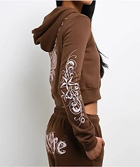 Empyre Scene Brown Crop Zip Hoodie