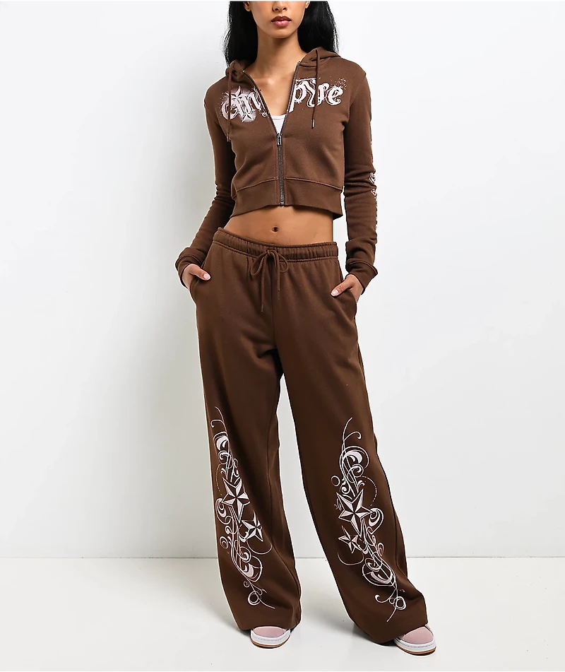 Empyre Scene Brown Crop Zip Hoodie