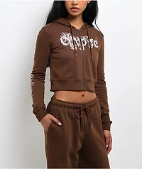 Empyre Scene Brown Crop Zip Hoodie