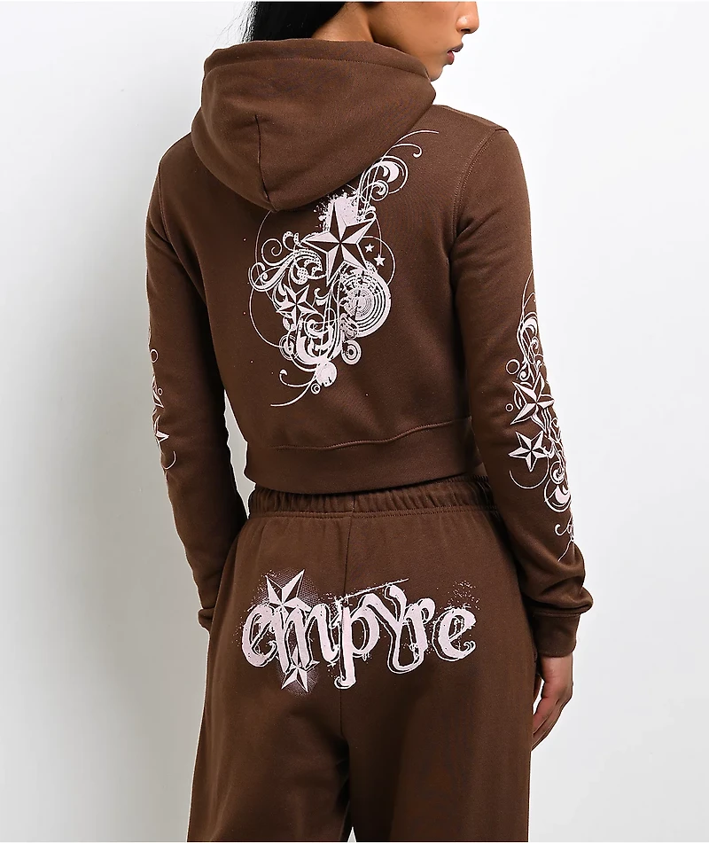 Empyre Scene Brown Crop Zip Hoodie