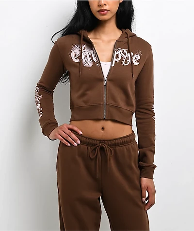 Empyre Scene Brown Crop Zip Hoodie