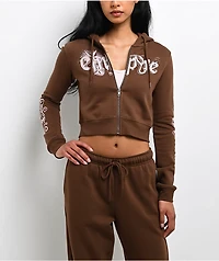 Empyre Scene Brown Crop Zip Hoodie