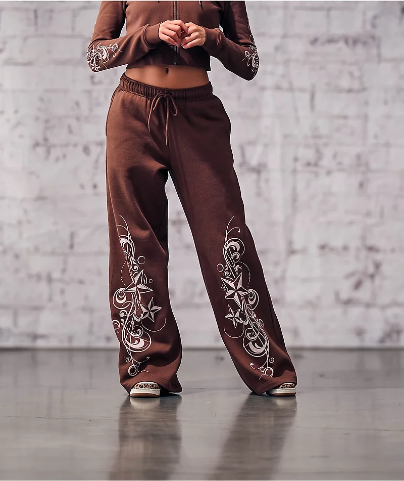 Empyre Scene Brown Wide Leg Sweatpants