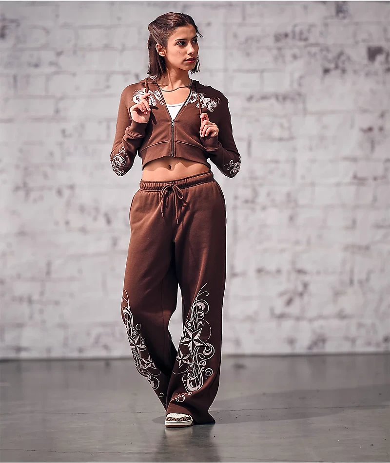 Empyre Scene Brown Wide Leg Sweatpants