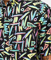 Empyre Shaped Geometric Black Short Sleeve Button Up Shirt