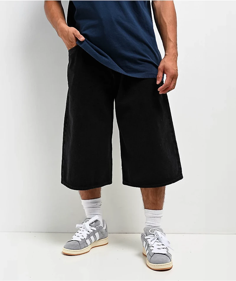 Empyre Shmutz Ultra Wide Black Denim Skate Shorts