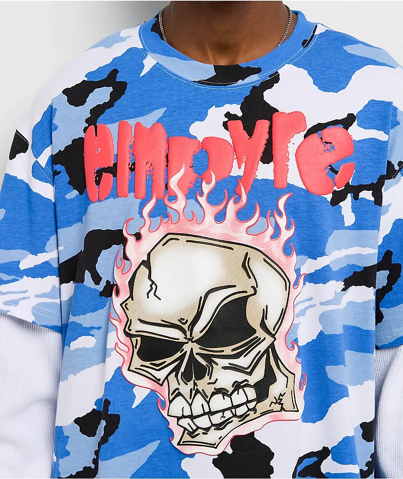 Empyre Skull Loose Screw Blue & White 2fer Long Sleeve T-Shirt