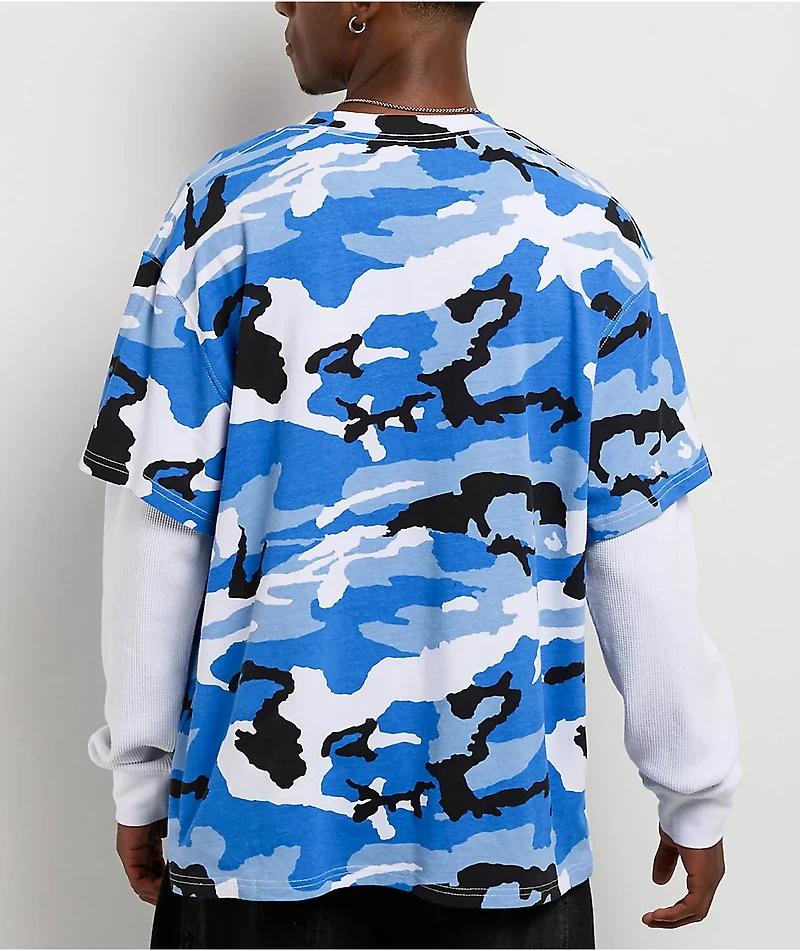 Empyre Skull Loose Screw Blue & White 2fer Long Sleeve T-Shirt