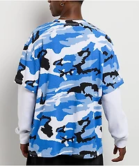 Empyre Skull Loose Screw Blue & White 2fer Long Sleeve T-Shirt