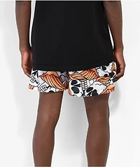 Empyre Skull Print Orange Mesh Shorts