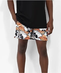 Empyre Skull Print Orange Mesh Shorts