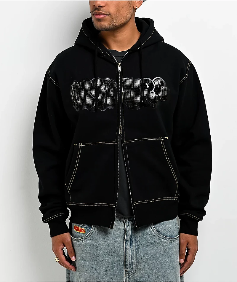 Empyre Slime Rhinestone Black Crop Zip Hoodie