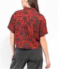Empyre Sonya Skull Wine Crop Short Sleeve Button Up Shirt