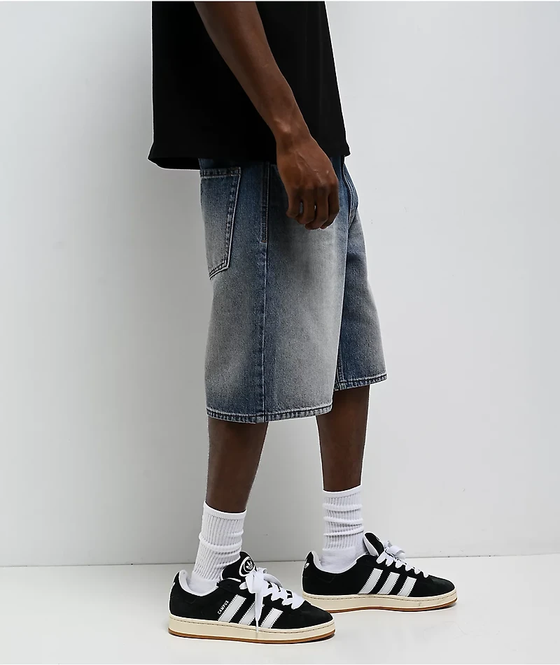 Empyre Spin Off Blasted Blue Wash Loose Fit Skate Shorts