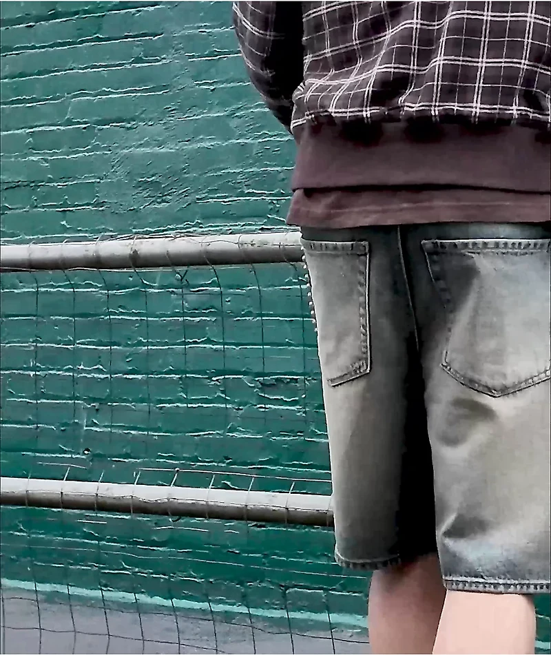 Empyre Spin Off Blasted Blue Wash Loose Fit Skate Shorts