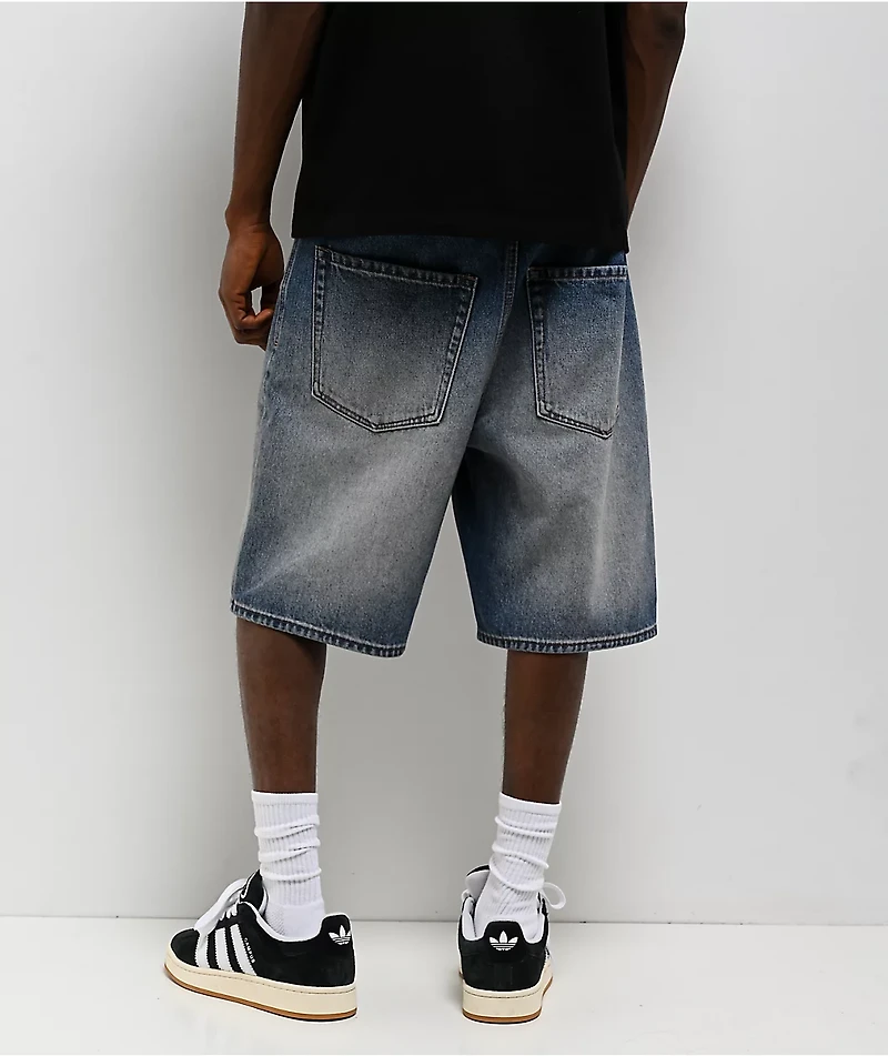 Empyre Spin Off Blasted Blue Wash Loose Fit Skate Shorts