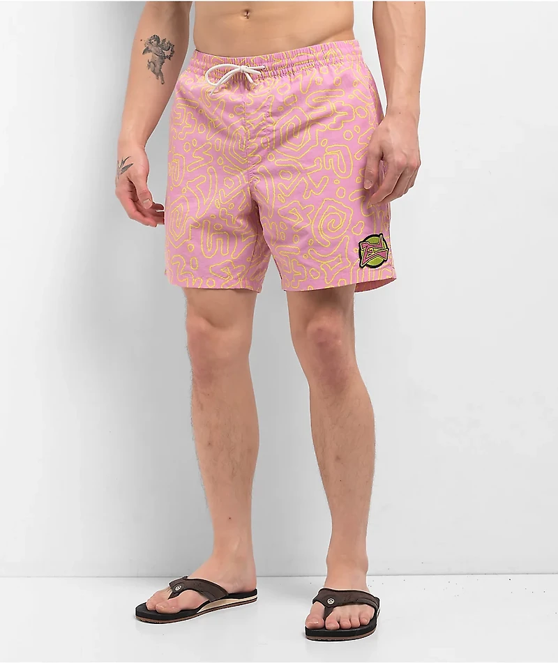 Empyre Squiggle Floater Pink & Yellow Board Shorts