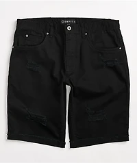 Empyre State Black Destroyed Denim Shorts