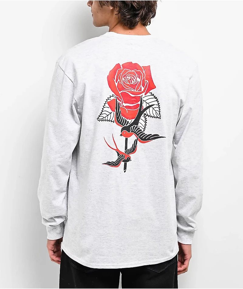 Empyre Swallows And Roses Grey Long Sleeve T-Shirt