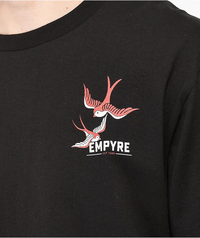 Empyre Swallows Roses Black Long Sleeve T-Shirt