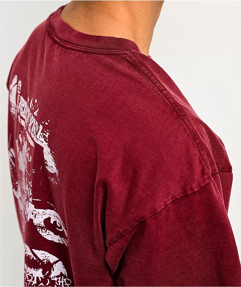 Empyre Sweet Grunge Maroon Wash Boxy T-Shirt