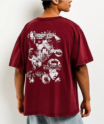 Empyre Sweet Grunge Maroon Wash Boxy T-Shirt
