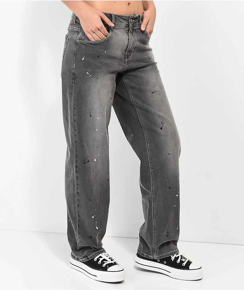 Empyre Tara Splatter Grey Low Rise Denim Skate Jeans