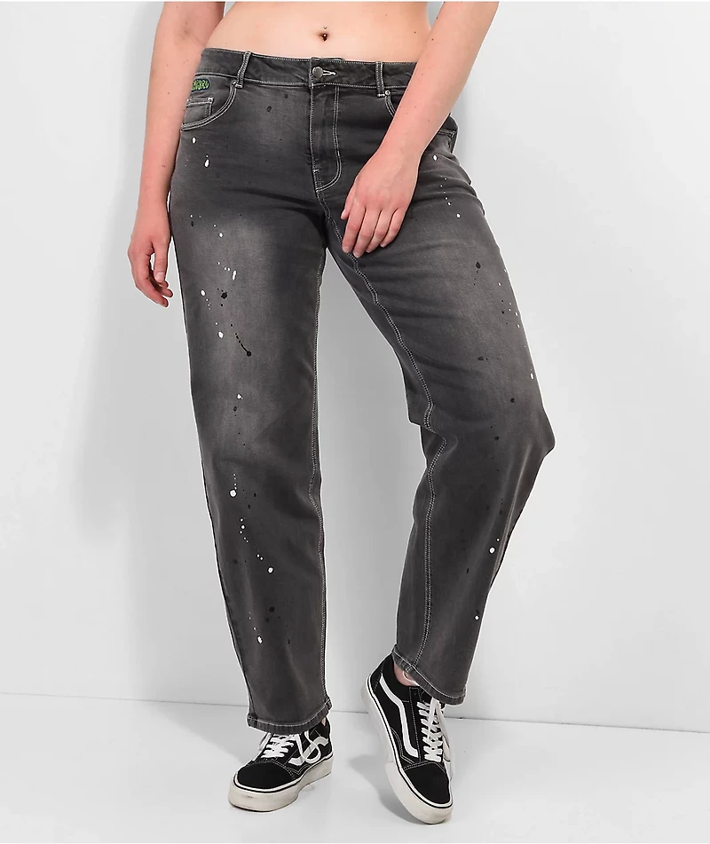 Empyre Tara Splatter Grey Low Rise Denim Skate Jeans