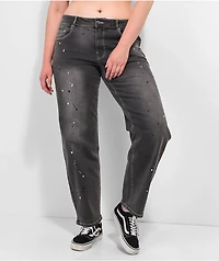 Empyre Tara Splatter Grey Low Rise Denim Skate Jeans