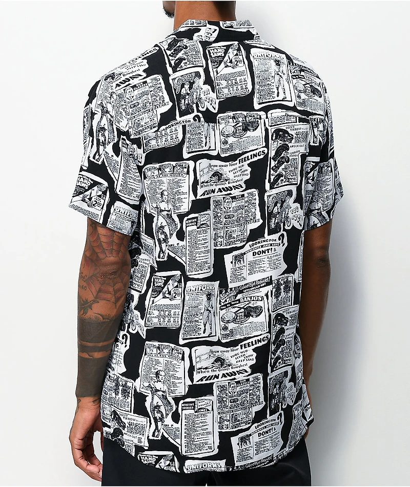 Empyre Tate Newspaper Black & White Short Sleeve Button Up Shirt
