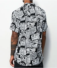 Empyre Tate Newspaper Black & White Short Sleeve Button Up Shirt