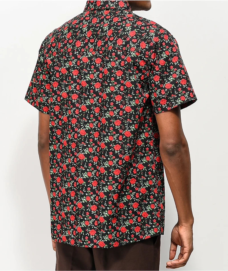 Empyre Tate Roses Black & Red Short Sleeve Button Up Shirt