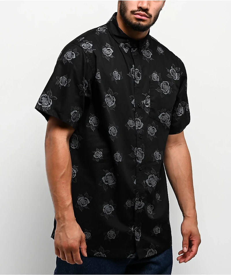Empyre Tate Roses Black Button Up Shirt
